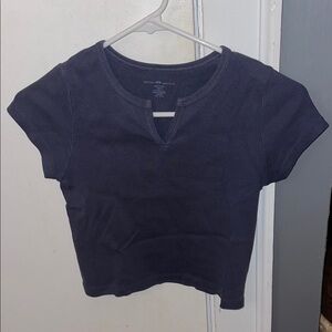 Brandy Melville Notch Neck Blue Gray Cropped Tee
